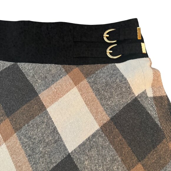 Autumn Adeigbo Women's Plaid Skirt With Fringe Hem & Side Buckles, Size 16 - Picture 3 of 8